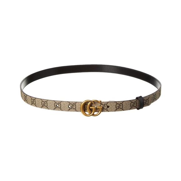 Gucci Accessories - Gucci Gg Marmont Thin Reversible Gg Supreme Canvas & Leather Belt, Beige